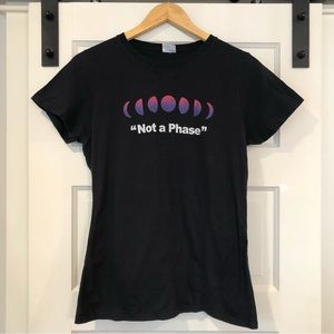 “Not a Phase” Bisexual Pink & Purple Fitted Crew Neck Black T-Shirt Sz S